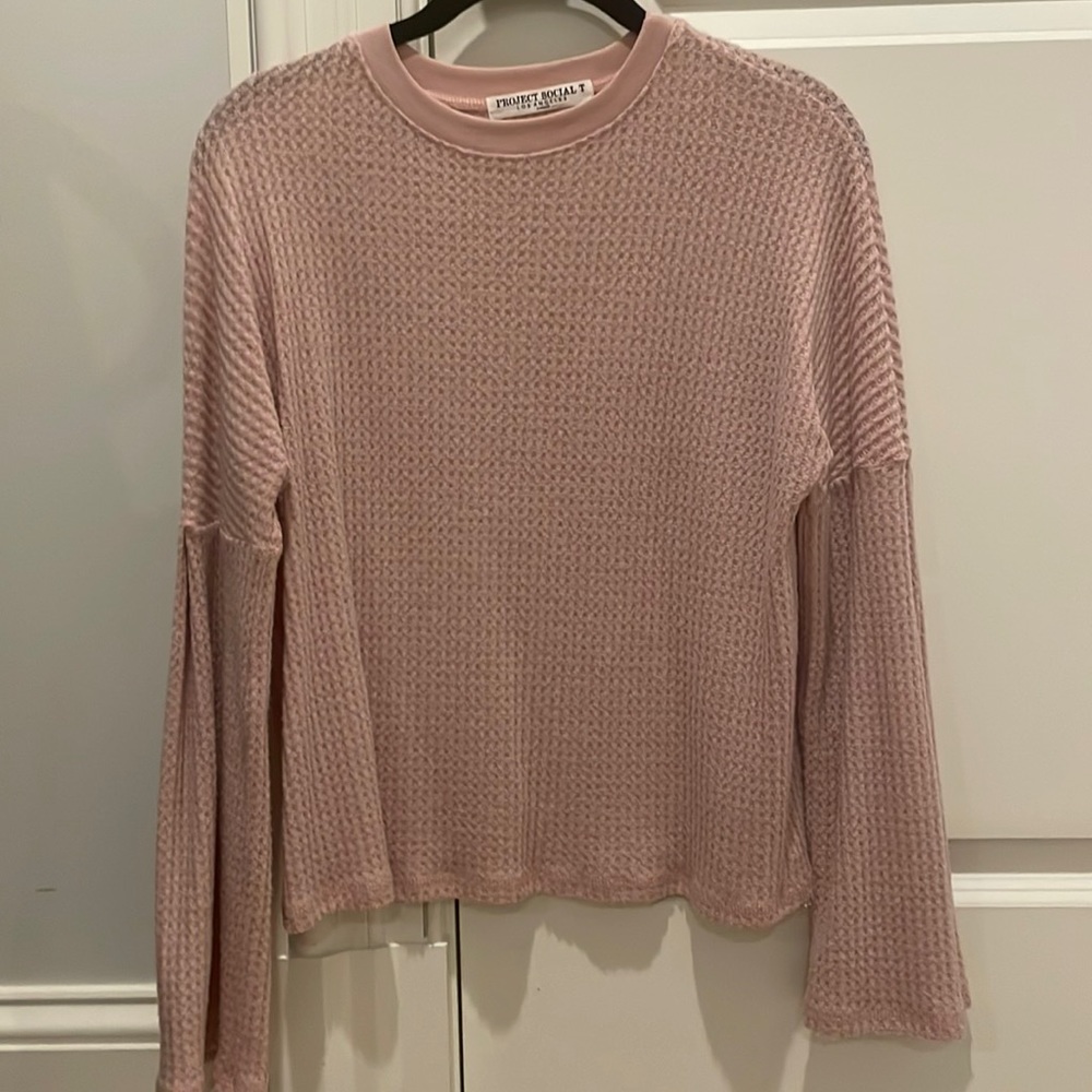 Project Social T pink bell sleeve sweater